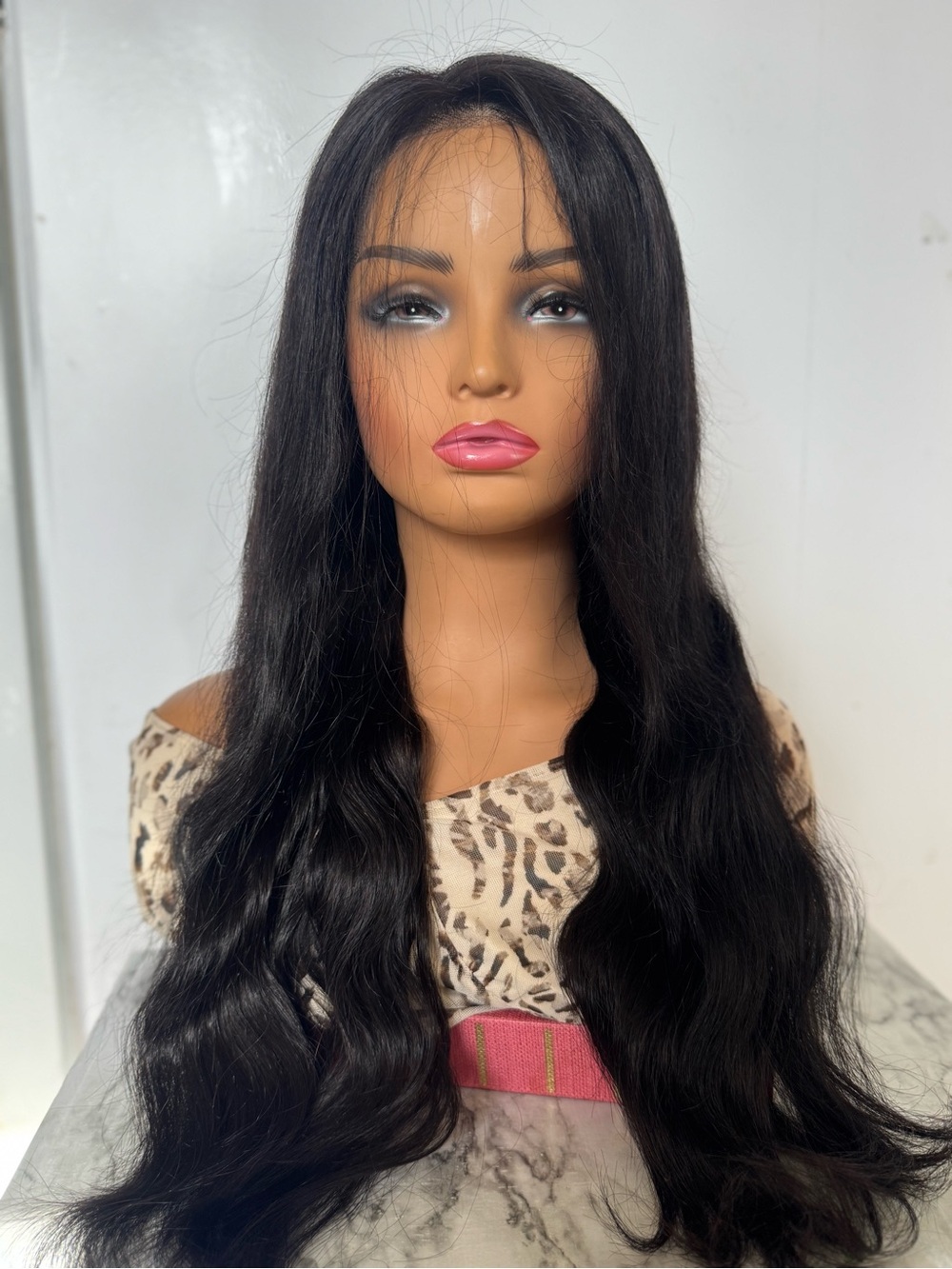Human Hair Blend Lace Front Wig Long Wavy Black Part Heat Resistant - Picture 9 of 9